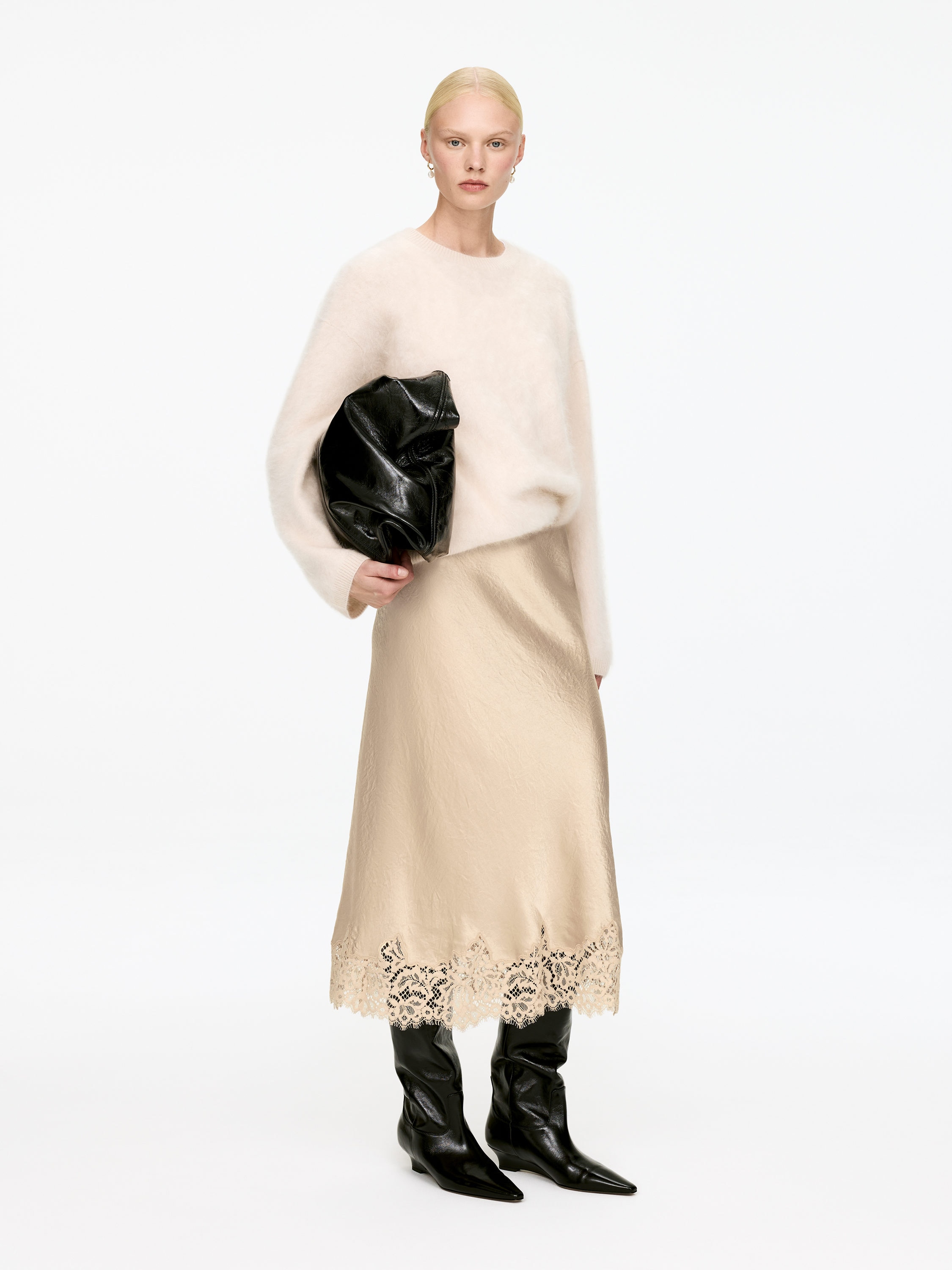 Lace-Detail Satin Skirt – Beige – Women – Arket Gb