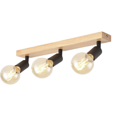 set of three modern spotlights on wooden base