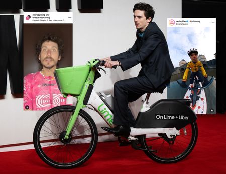 Timothée Chalamet on a lime bike