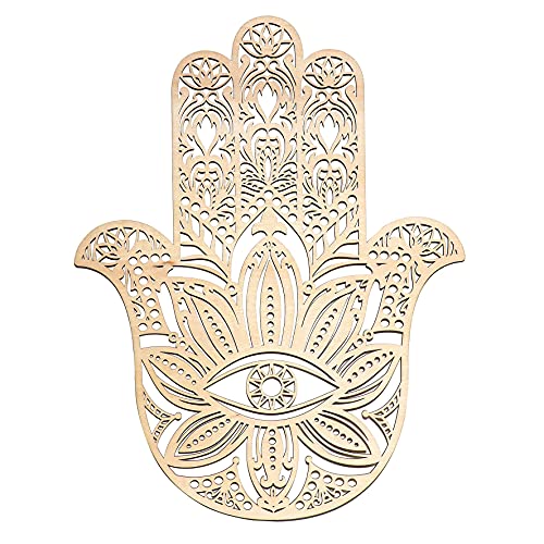 Fourth Level Mfg 14" Hamsa, Sacred Geometry Wood Wall Art, Zen Home Decor for Yoga and Meditation, Chakra Crystal Grid Board, Good Energy Spiritual Altar Decoration, Evil Eye Protection