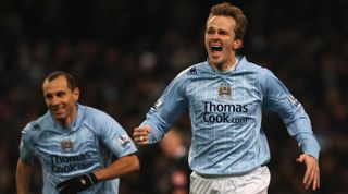 MANCHESTER, UNITED KINGDOM - DECEMBER 15: Dietmar Hamann of Manchester City celebrates scoring his team's second goal during the Barclays Premier League match between Manchester City and Bolton Wanderers at The City of Manchester Stadium on December 15, 2007 in Manchester, England. (Photo by Alex Livesey/Getty Images)