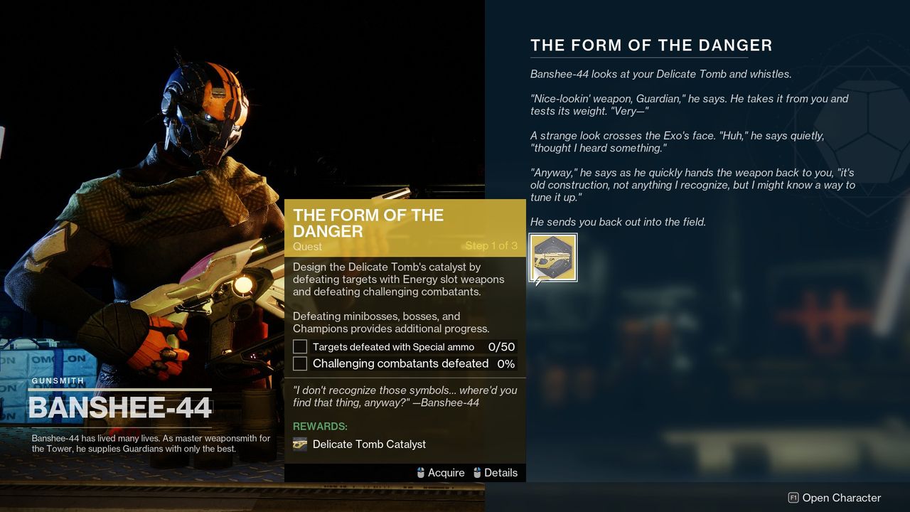 Destiny 2 Delicate Tomb catalyst mission from Banshee