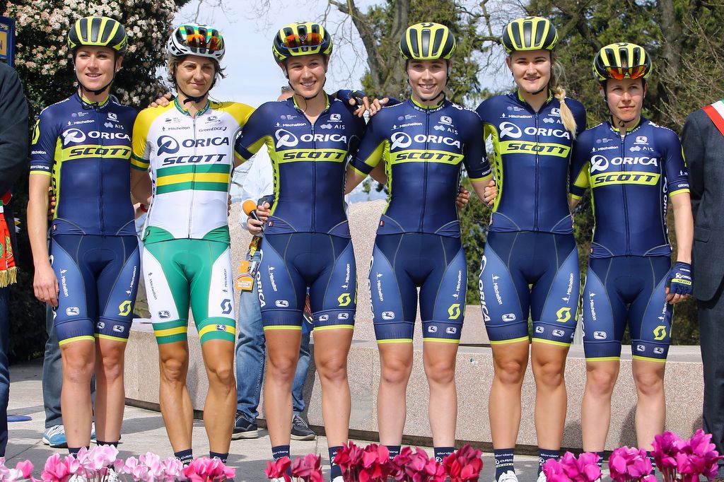 The Orica-Scott team pose for a photo