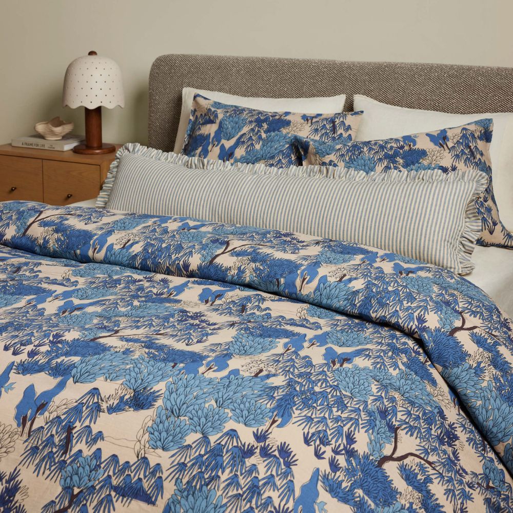 Garden Walk Linen Cotton Duvet Cover, Blue