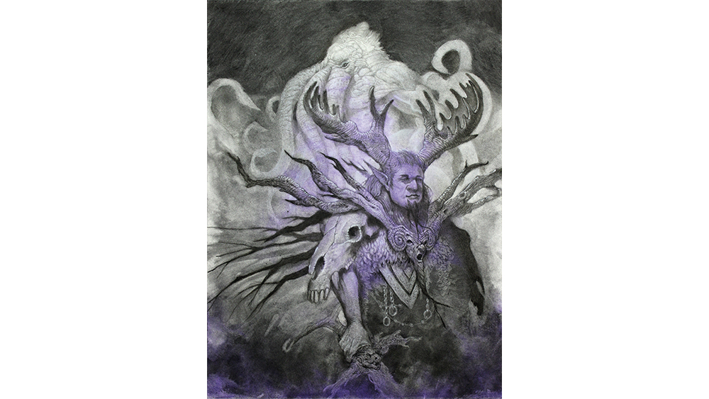 Image of a charcoal abstract character art in progress