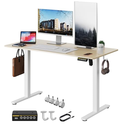 Gamork Electric Standing Desk Adjustable Height 48"x24" Stand Up Desk With Lockable Wheels Ergonomic Sit Stand Desk for for Work Office Home Computer Workstation (nature)
