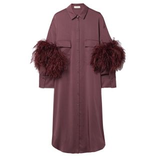 silk shirt dress with feathers