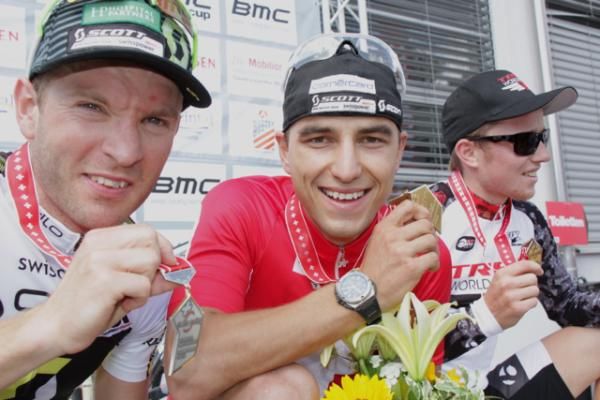 Elite men's podium at the Swiss cross country championship