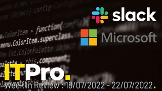 Thumbnail for the IT Pro News in Review video showing the logos for Slack and Microsoft on a dark background