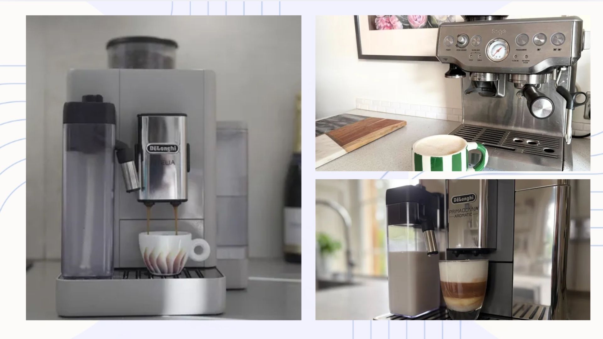 The De'Longhi Rivelia, Sage Espresso, and De'Longhi Primadonna