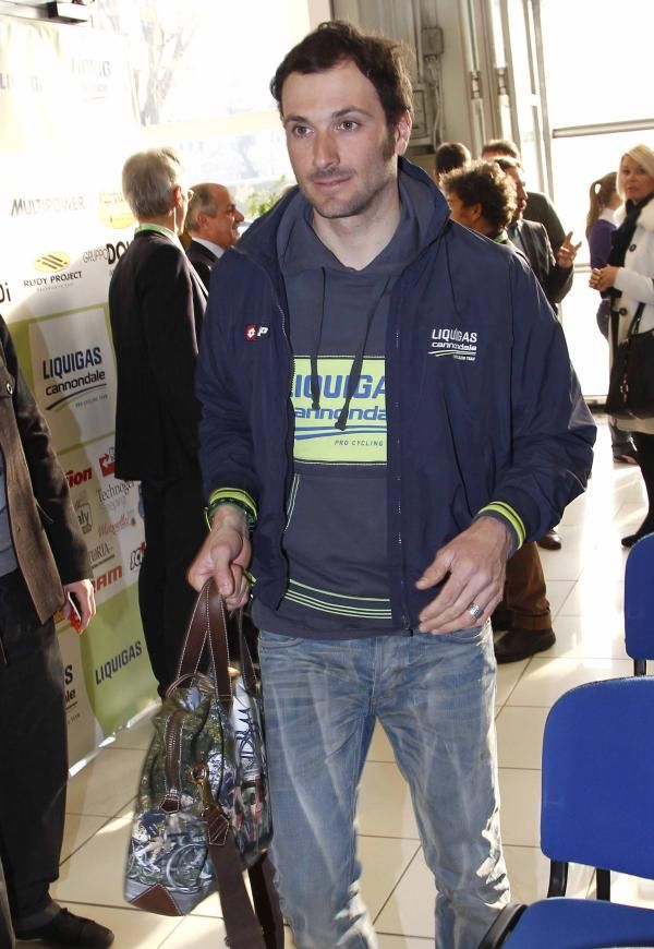 Ivan Basso arrives at the Liquigas-Cannondale team launch in Milan.