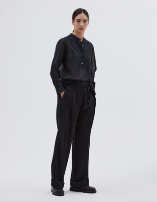 Loose Leg Trouser | Fluid Wool Twill | Black