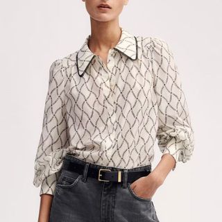 ME+EM Silk Cotton Trellis Floral Print Blouse