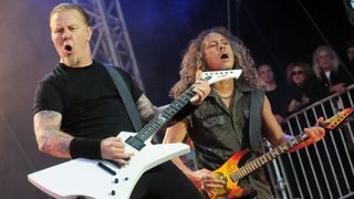 (L-R) James Hetfield and Kirk Hammett of Metallica