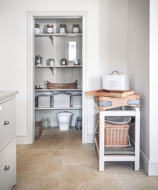 White wooden pantry, shelves