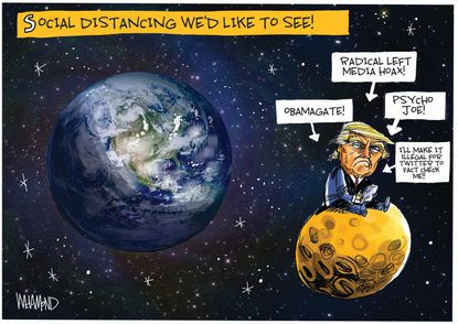 Political Cartoon U.S. Trump social distancing Twitter