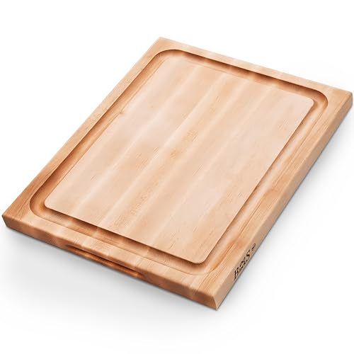 John Boos Cb Series, Maple Cutting Board W/juice Groove, 1.5" Thick Butcher Block- Wooden Reversible Kitchen Prep Chopping Slab W/recessed Finger Grips & Edge Grain Construction, 20" X 15"