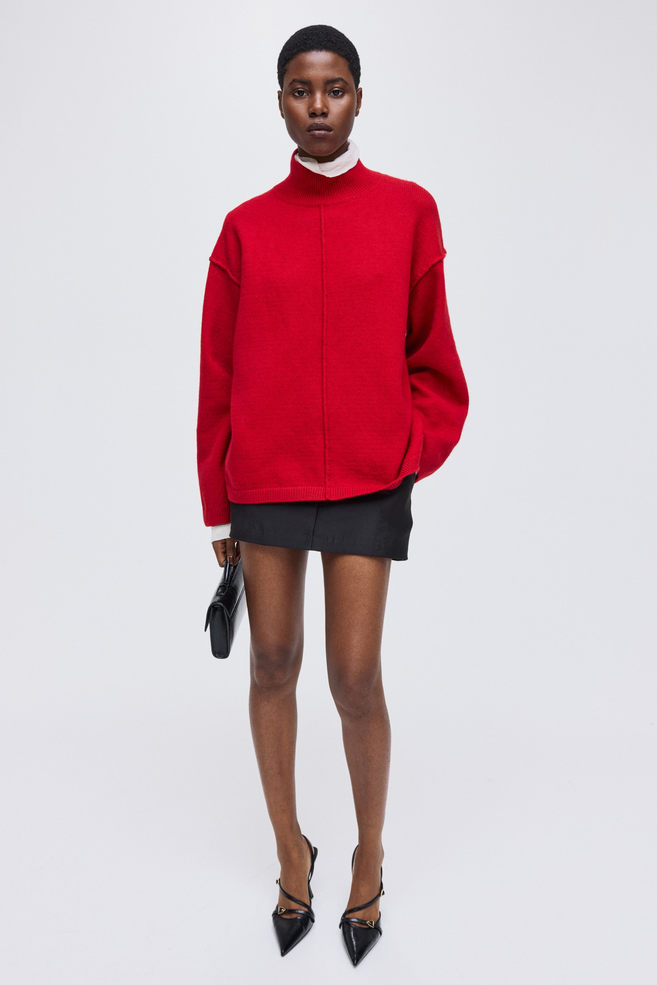 Seam-Detail Turtleneck Jumper - Cream