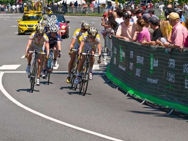 Coming into the finishing circuit, Team Highroad begins preparing for the sprint.