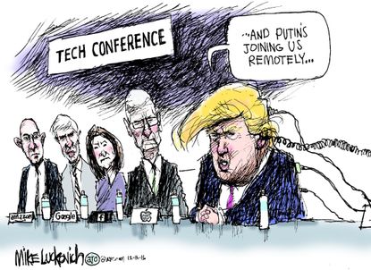 Political cartoon U.S. Donald Trump tech leaders Putin