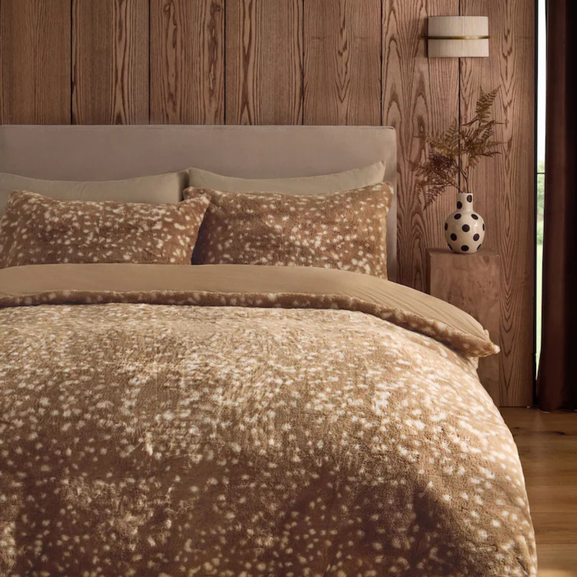 Natural Deer Dapple Faux Fur Duvet Cover and Pillowcase Set