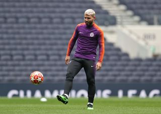Sergio Aguero was back in training on Monday