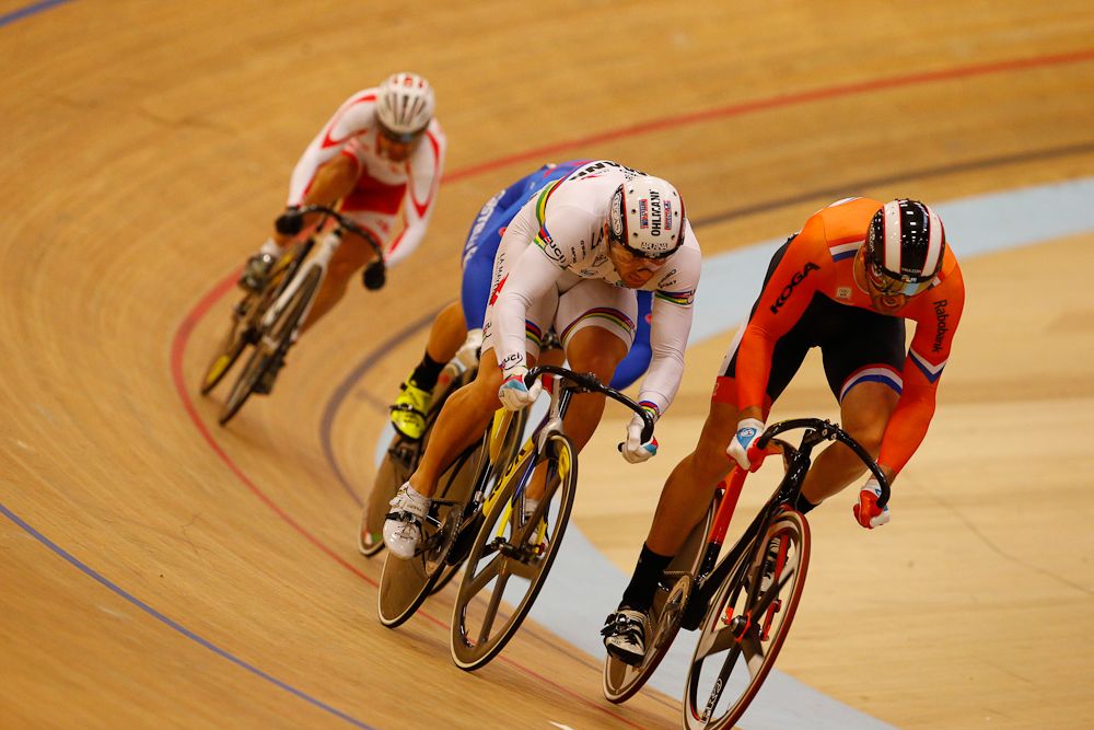 The sprinters launch their efforts in the keirin
