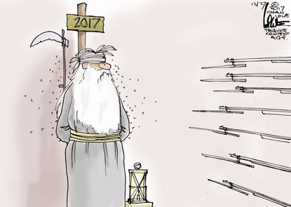 Political cartoon World father time new year