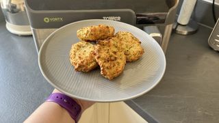 Images of zucchini fritters being made