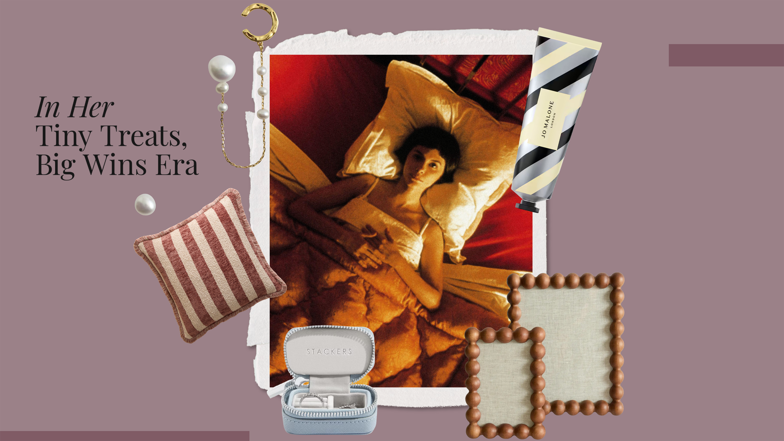 image of Audrey Tautou in Am&eacute;lie with gift guide products around it