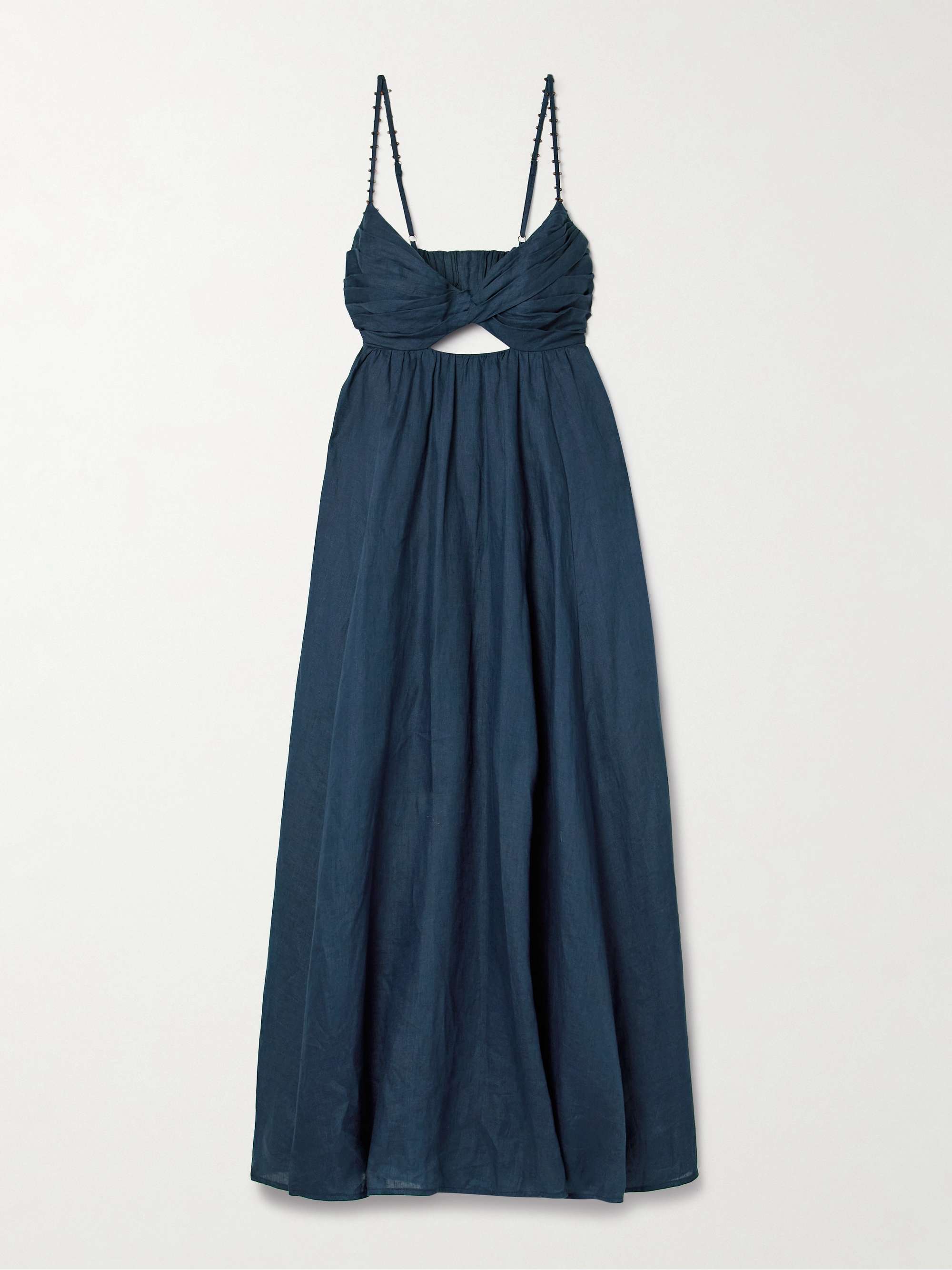 Ascension Bead-Embellished Cutout Pleated Linen Midi Dress