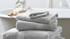 Egyptian cotton towels from The White Company by a bath tub