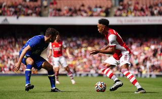 Pierre-Emerick Aubameyang (right) in action for Arsenal