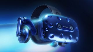 The HTC Vive Pro headset, looking bold and blue.
