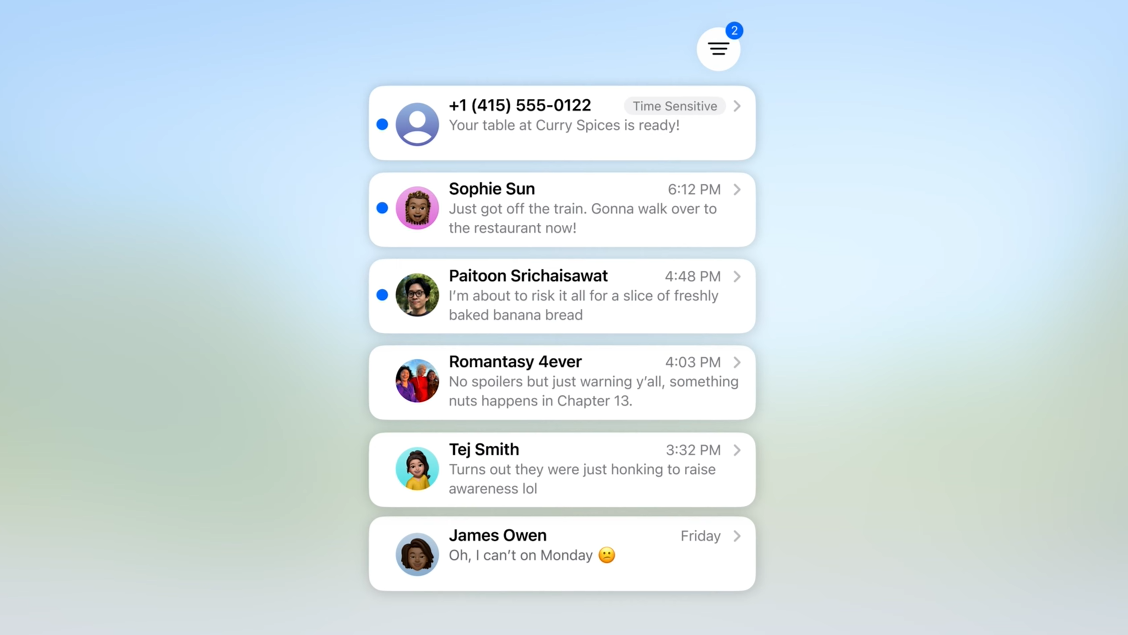 Apple Message's new chat organization tool that separates your spam messages from main chats
