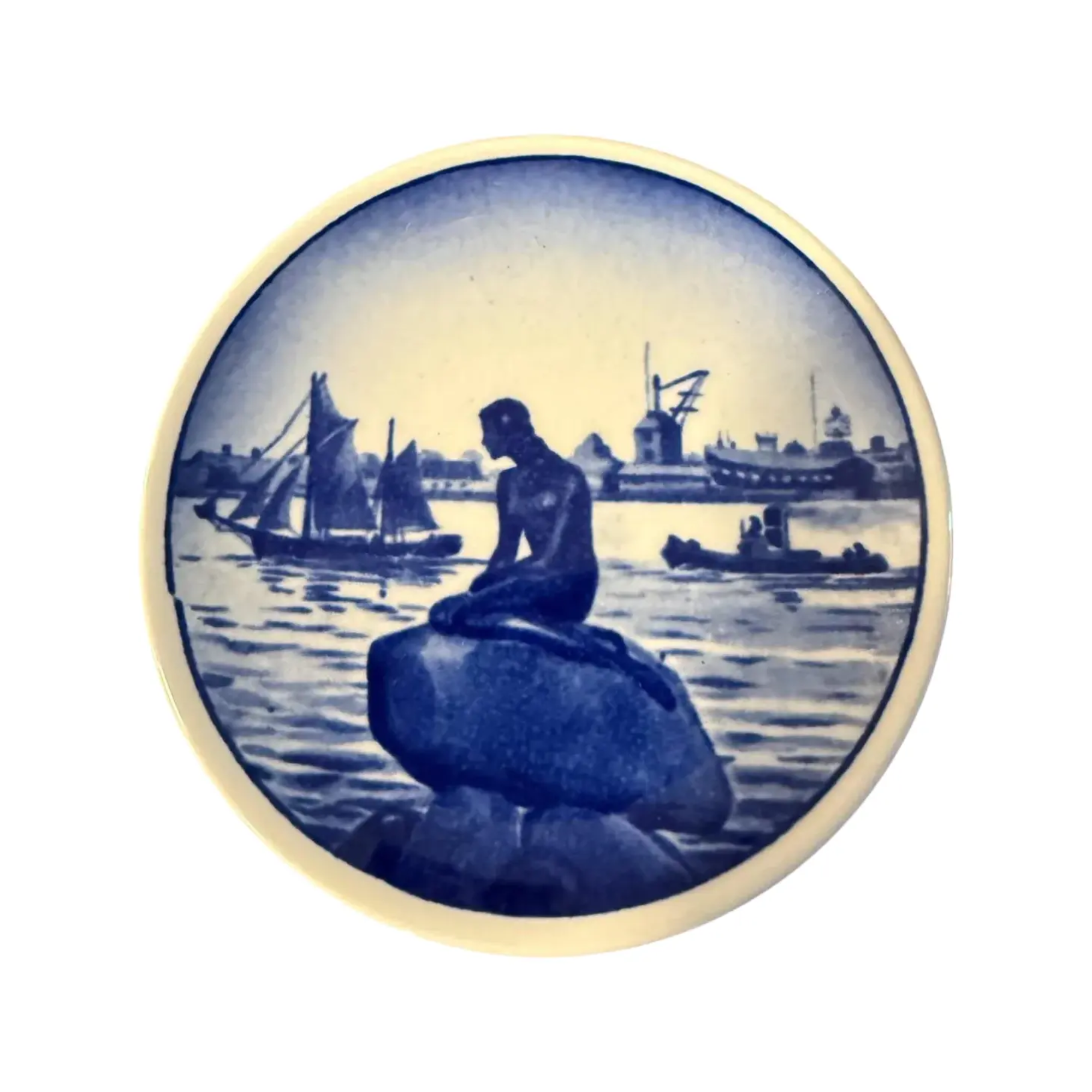 a little mermaid blue and white plate