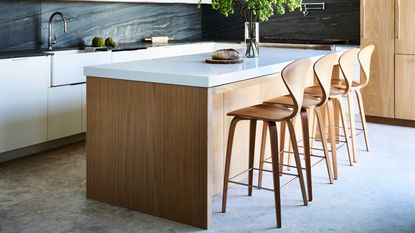 a kitchen island in a modern home