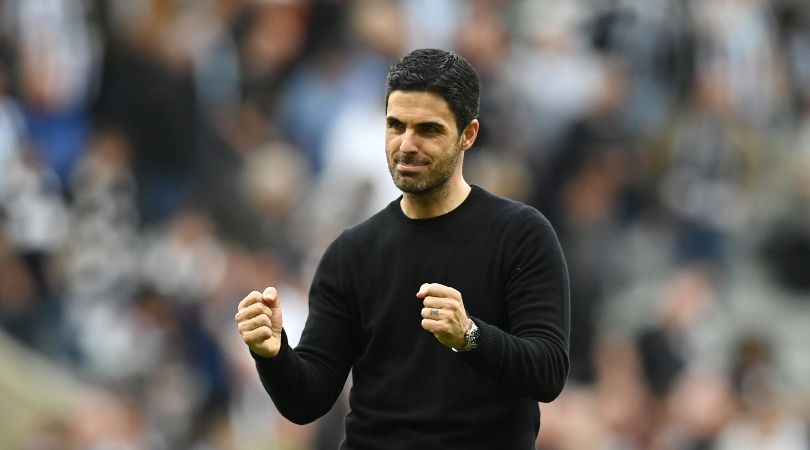 Arsenal manager Mikel Arteta celebrates during his side&#039;s Premier League win over Newcastle in May 2023.