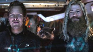 Star-Lord, Rocket en Thor lachen om een grap in Avengers: Endgame
