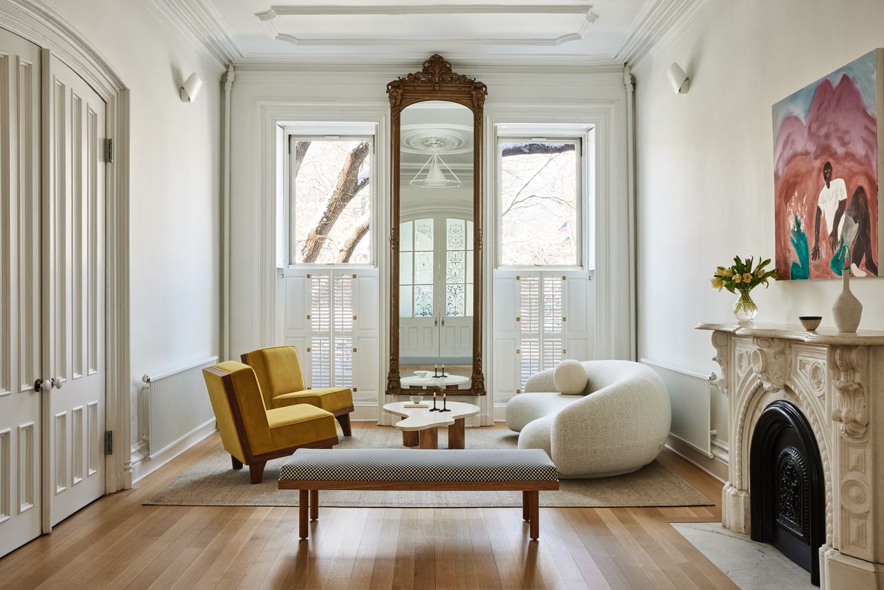 yellow armchairs in contemporary living room