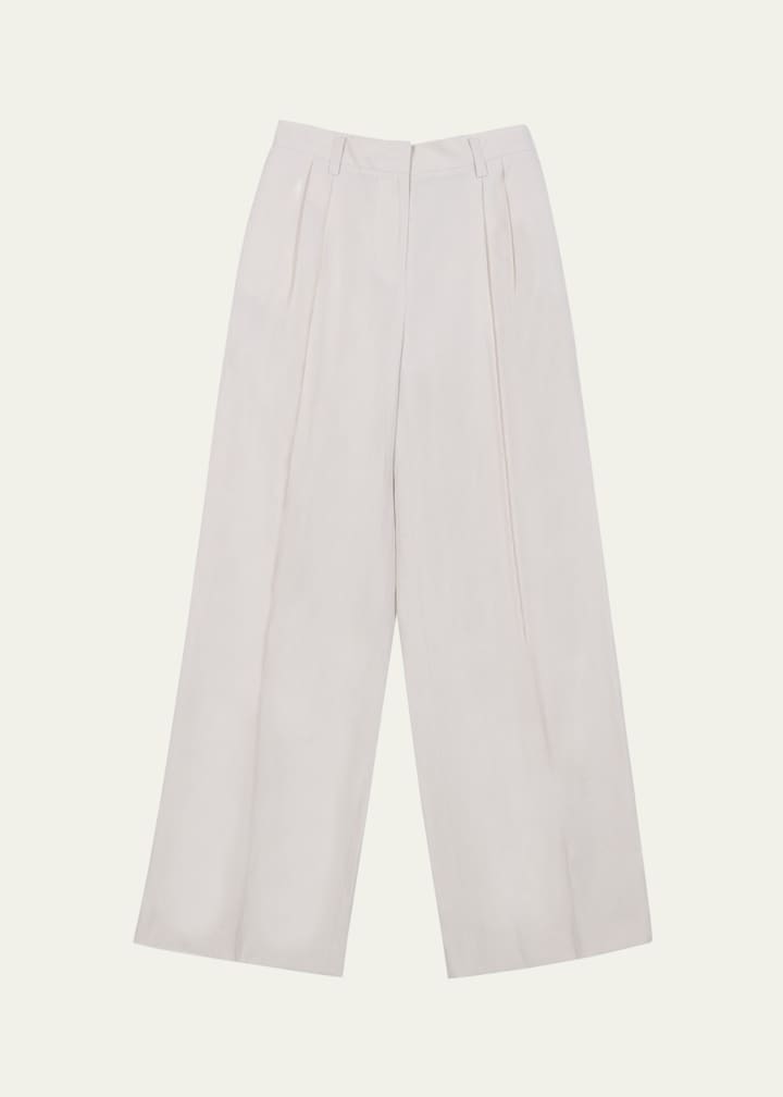 Two-Pleat Wide-Leg Linen Pants