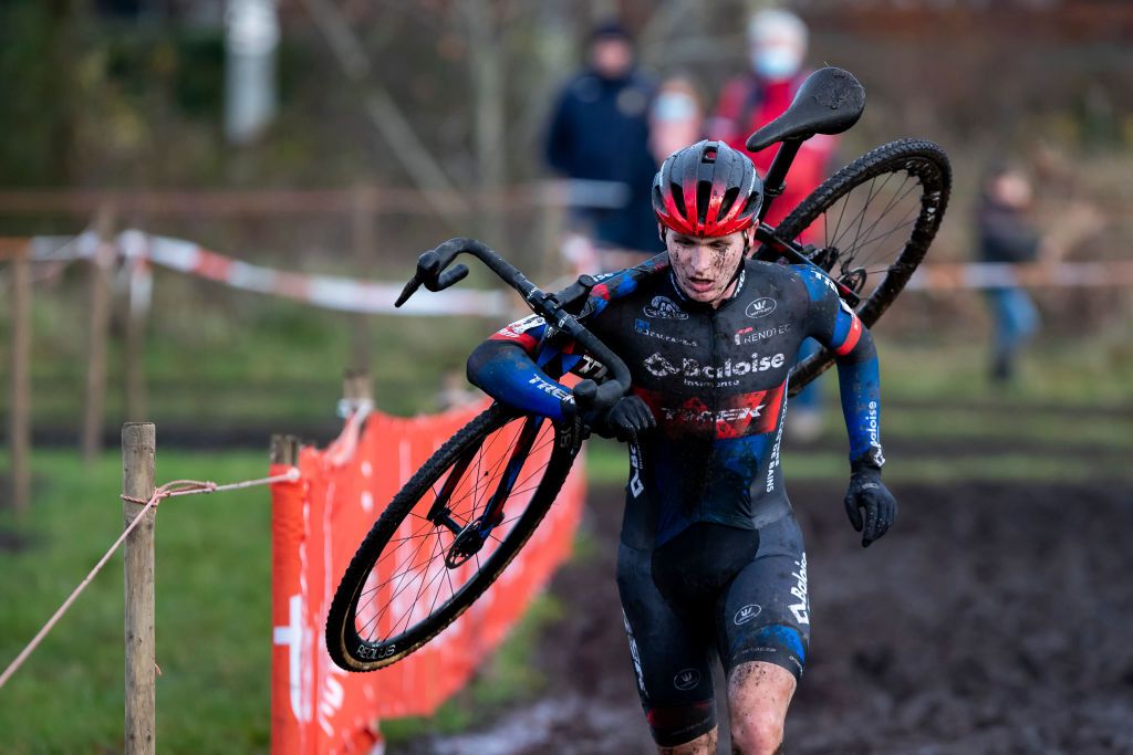 Belgian Thijs Aerts pictured in action during the mens elite race of the 56th edition of the Robotland Cyclocross Essen in the Ethias Cross cyclocross competition Saturday 11 December 2021 in Essen BELGA PHOTO KRISTOF VAN ACCOM Photo by KRISTOF VAN ACCOMBELGA MAGAFP via Getty Images
