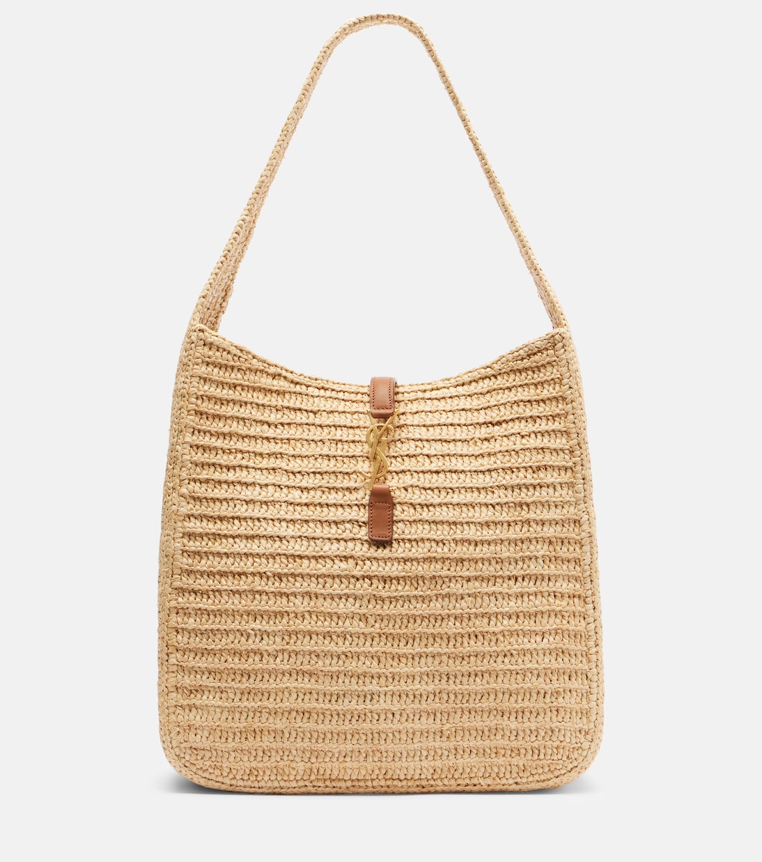 Le 5 &amp;agrave; 7 Large Raffia Shoulder Bag in Beige - Saint Laurent
