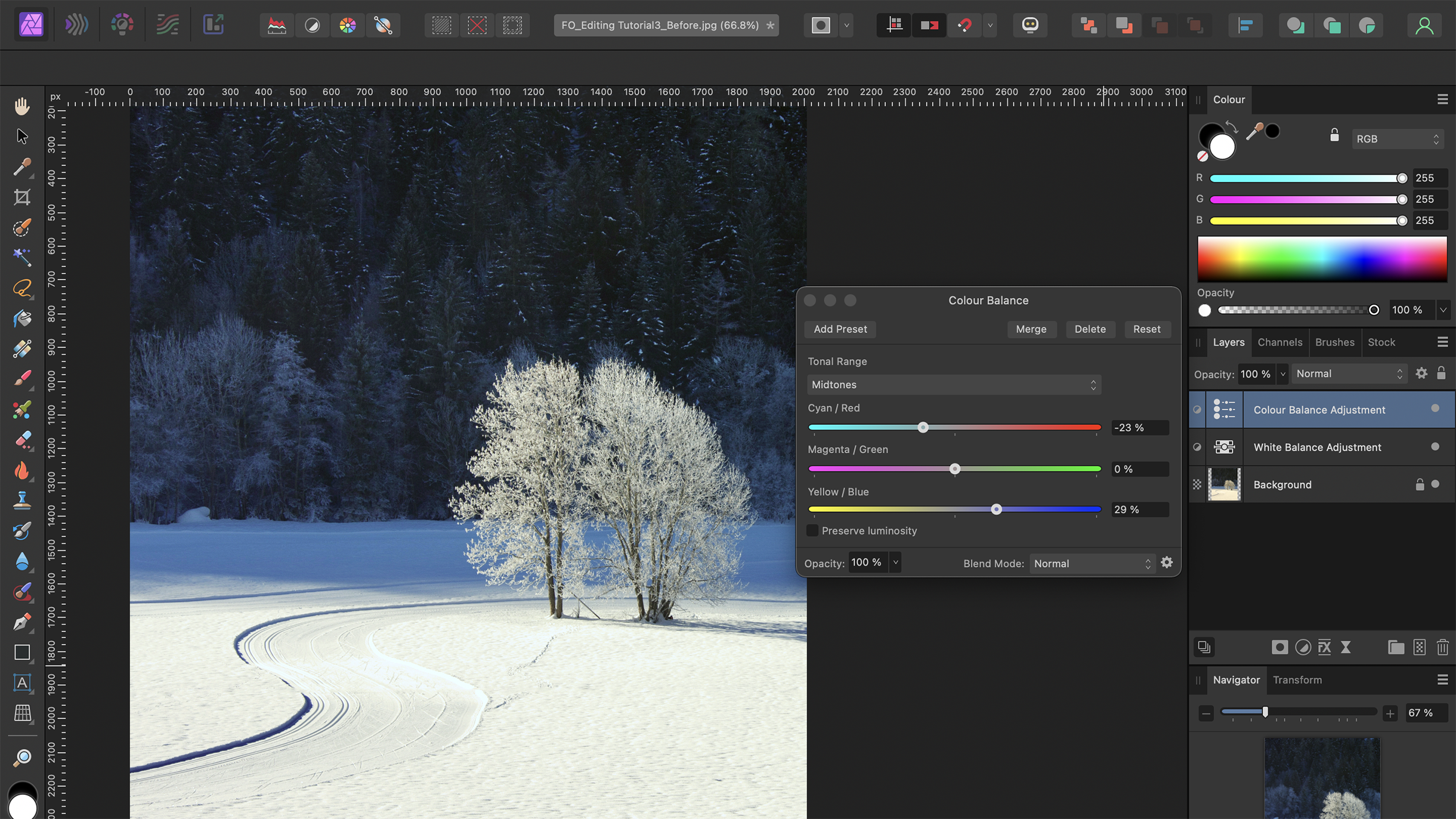 Editing interface of Affinity Photo