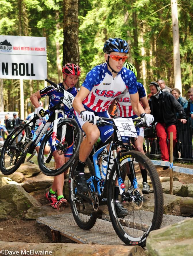 Neilson Powless (USA) riding when others are forced off their bikes