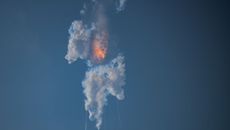SpaceX's Starship exploding on April 20 four minutes after lifting off from its launchpad at Boca Chica, Texas.