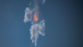 SpaceX's Starship exploding on April 20 four minutes after lifting off from its launchpad at Boca Chica, Texas.