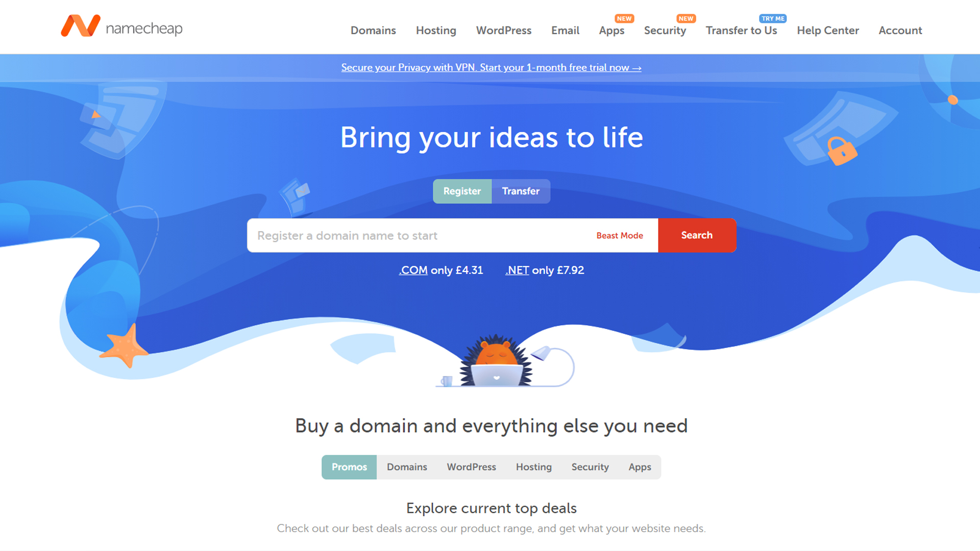 Namecheap's homepage