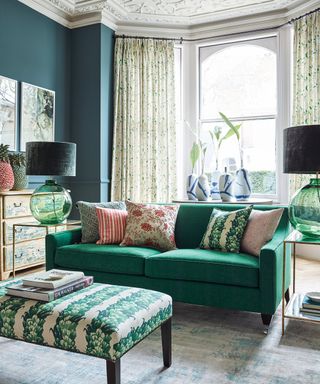 Green and blue living room