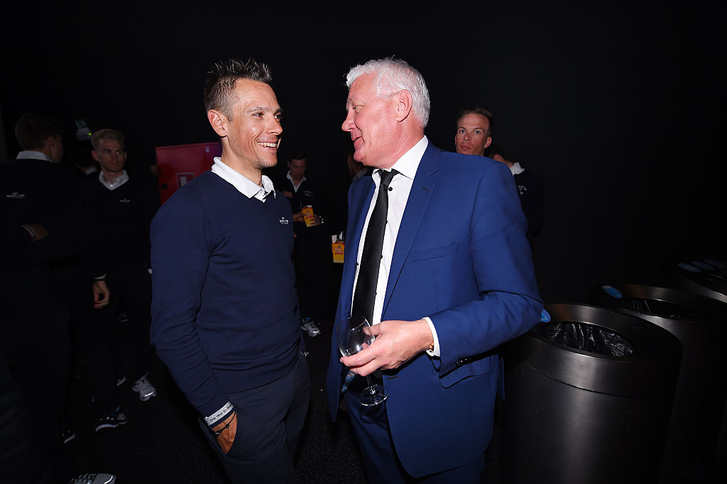 Cycling : Team Quick-Step Floors 2017 / Team Presentation
Philippe GILBERT (BEL) / Patrick LEFEVERE (BEL) CEO / 
One Year in Blue Movie / Kinepolis Cinema / Team Presentation / (c)Tim De Waele